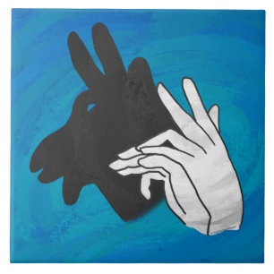 Hand Silhouette Billy Goat Blue Tile