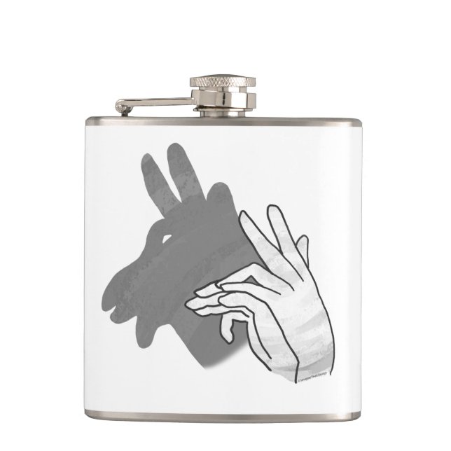 Hand Silhouette Billy Goat Grey Hip Flask (Front)