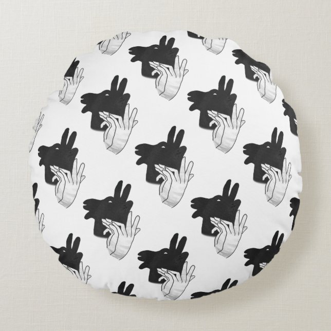 Hand Silhouette Billy Goat Grey Round Cushion (Front)