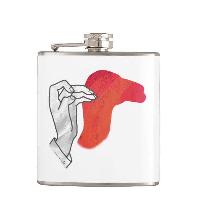Hand Silhouette Camel Red Hip Flask (Front)