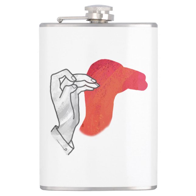 Hand Silhouette Camel Red Hip Flask (Front)