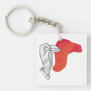 Hand Silhouette Camel Red Key Ring