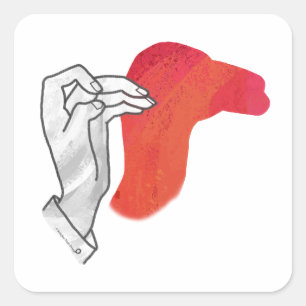 Hand Silhouette Camel Red Square Sticker