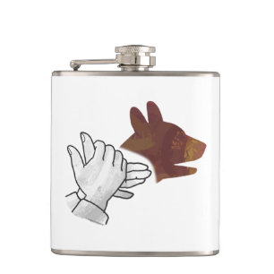 Hand Silhouette Dog Brown Hip Flask