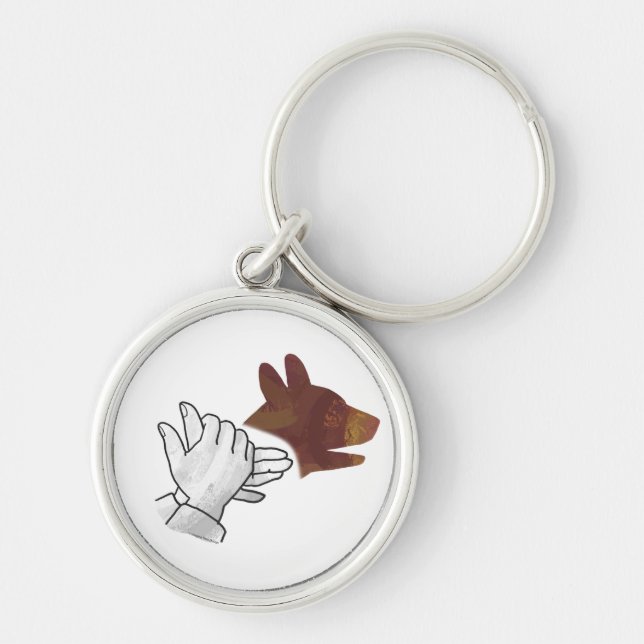 Hand Silhouette Dog Brown Key Ring (Front)