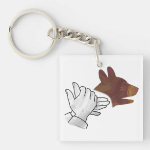 Hand Silhouette Dog Brown Key Ring