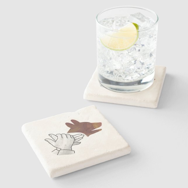Hand Silhouette Dog Brown Stone Coaster (Side)