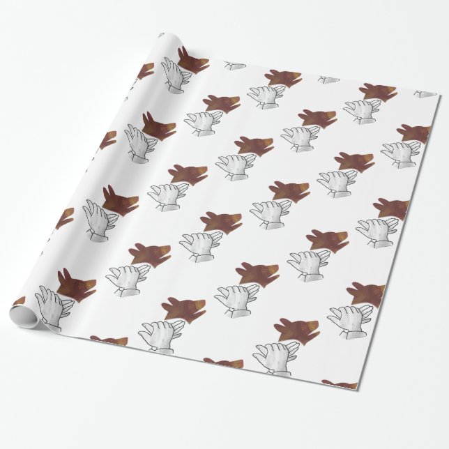 Hand Silhouette Dog Brown Wrapping Paper (Unrolled)