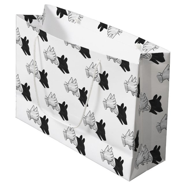 Hand Silhouette Dog Large Gift Bag (Front Angled)