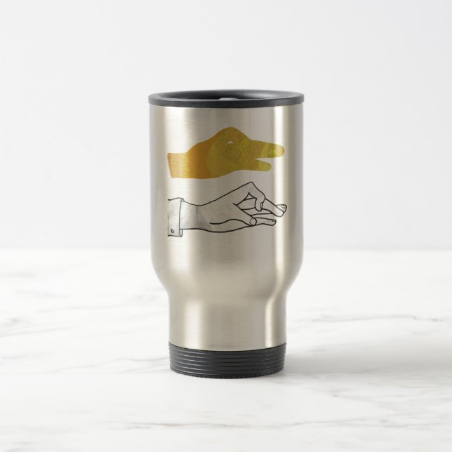 Hand Silhouette Duck Yellow Travel Mug (Center)