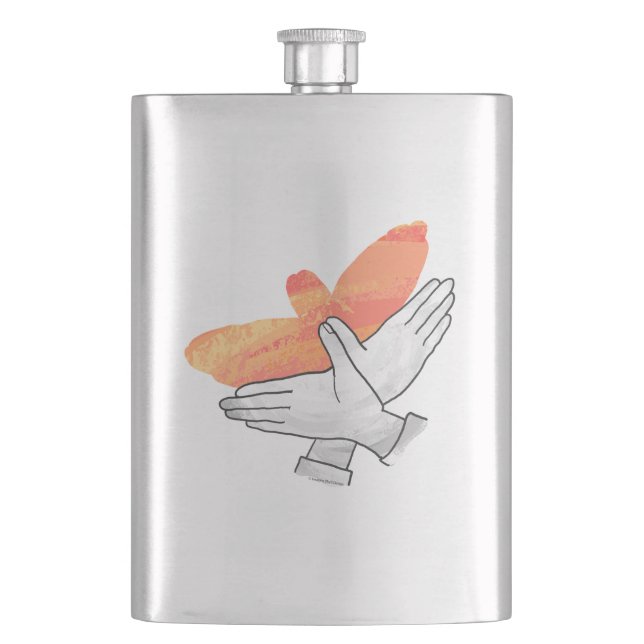 Hand Silhouette Eagle Orange Hip Flask (Front)