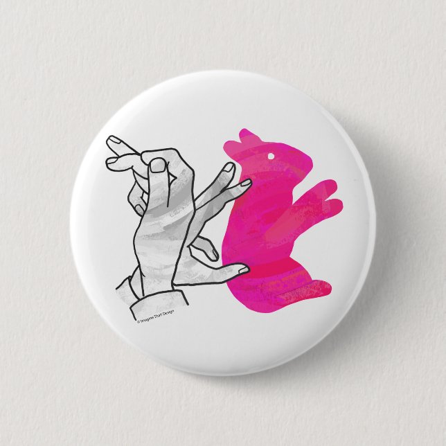 Hand Silhouette Rabbit Pink 6 Cm Round Badge (Front)