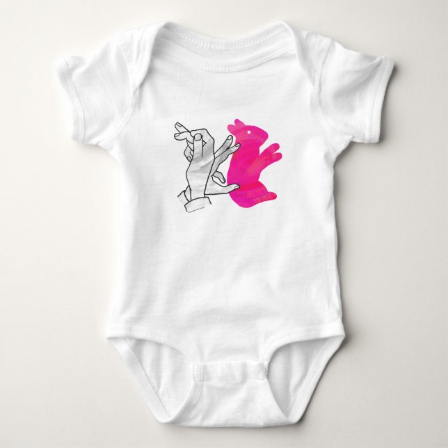 Hand Silhouette Rabbit Pink Baby Bodysuit (Front)