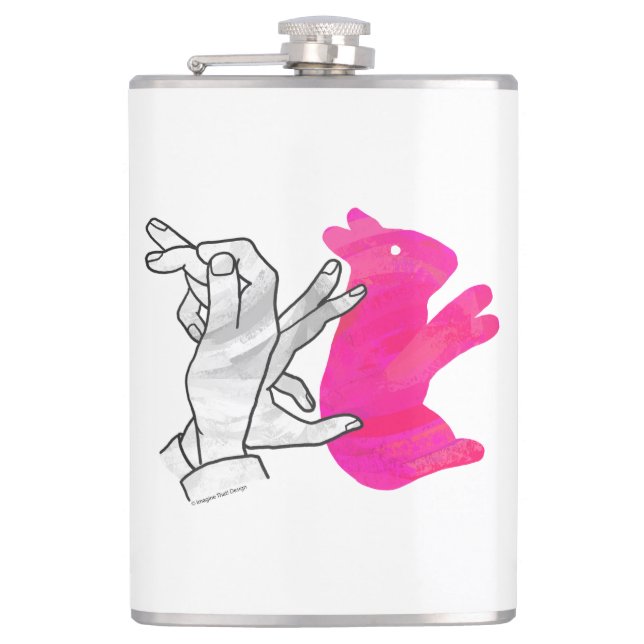 Hand Silhouette Rabbit Pink Hip Flask (Front)