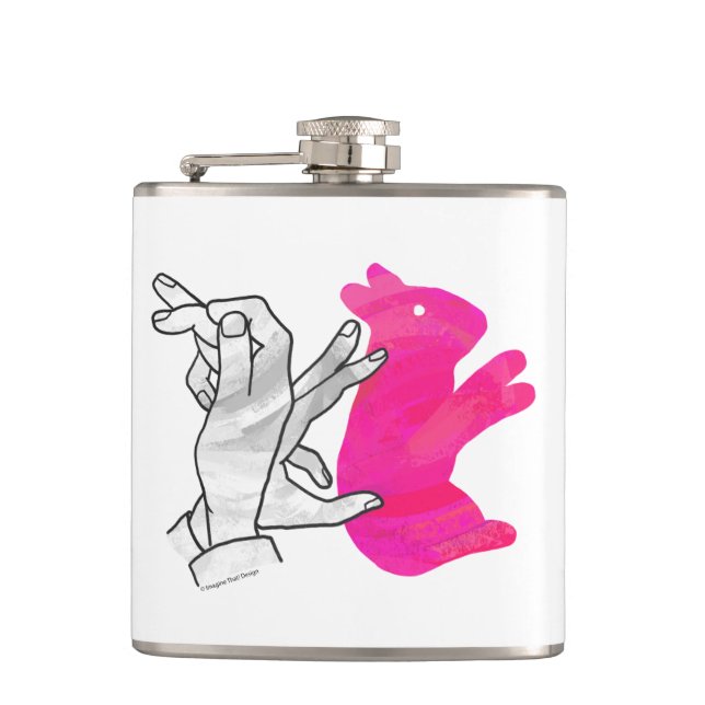 Hand Silhouette Rabbit Pink Hip Flask (Front)