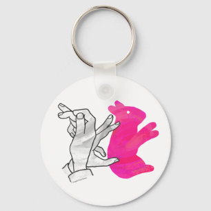 Hand Silhouette Rabbit Pink Key Ring