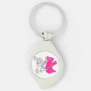 Hand Silhouette Rabbit Pink Key Ring