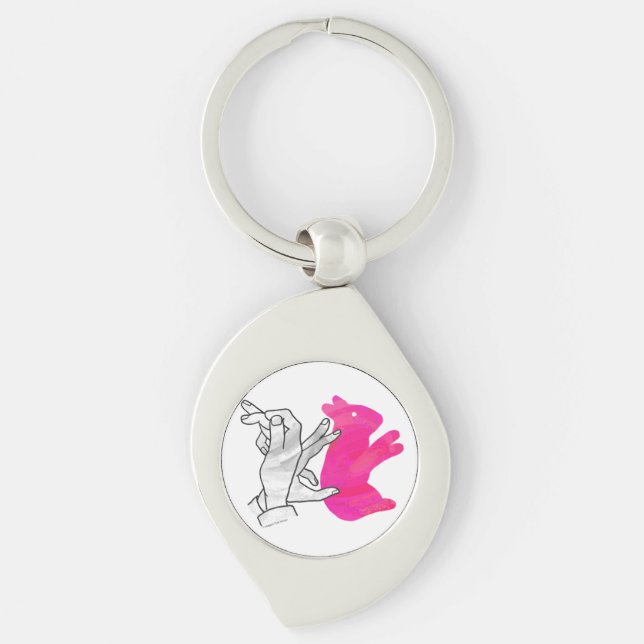 Hand Silhouette Rabbit Pink Key Ring (Front)