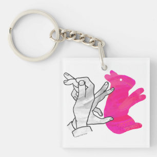 Hand Silhouette Rabbit Pink Key Ring