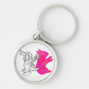 Hand Silhouette Rabbit Pink Key Ring