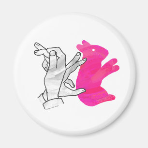 Hand Silhouette Rabbit Pink Magnet