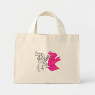 Hand Silhouette Rabbit Pink Mini Tote Bag