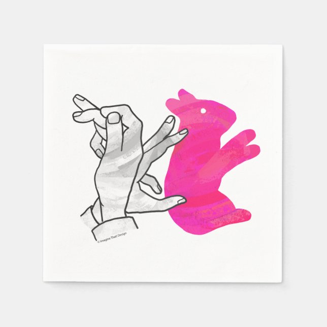 Hand Silhouette Rabbit Pink Napkin (Front)