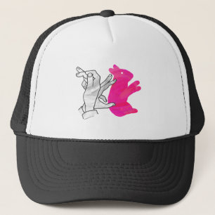 Hand Silhouette Rabbit Pink Trucker Hat