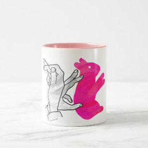 Hand Silhouette Rabbit Pink Two-Tone Coffee Mug