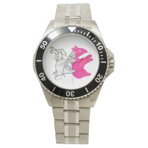 Hand Silhouette Rabbit Pink Watch