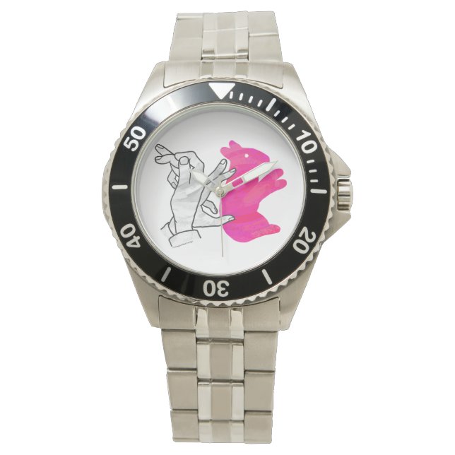 Hand Silhouette Rabbit Pink Watch (Front)