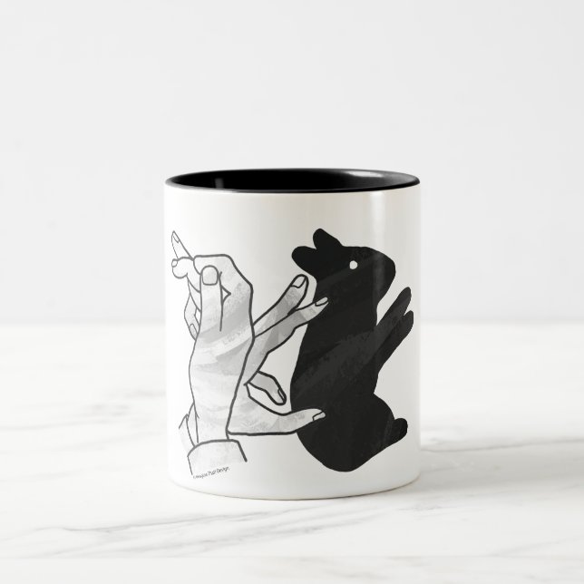 Hand Silhouette Rabbit Two-Tone Coffee Mug (Center)
