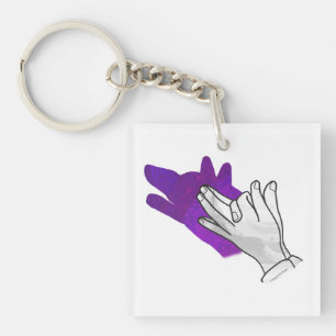 Hand Silhouette Wolf Purple Key Ring