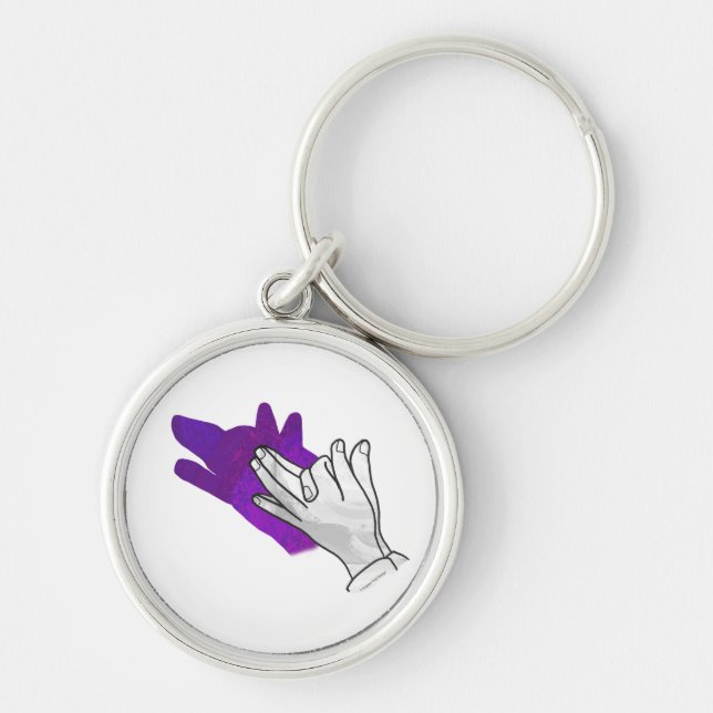 Hand Silhouette Wolf Purple Key Ring (Front)