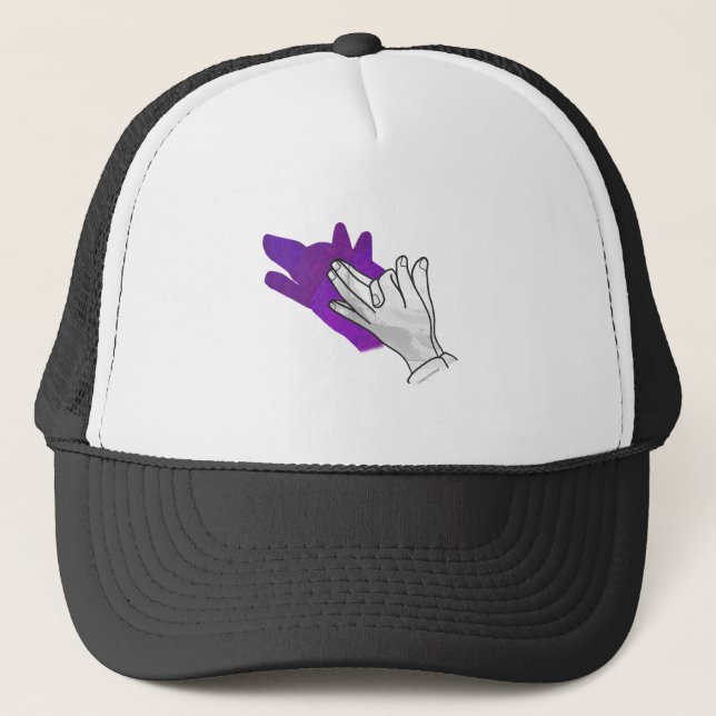 Hand Silhouette Wolf Purple Trucker Hat (Front)