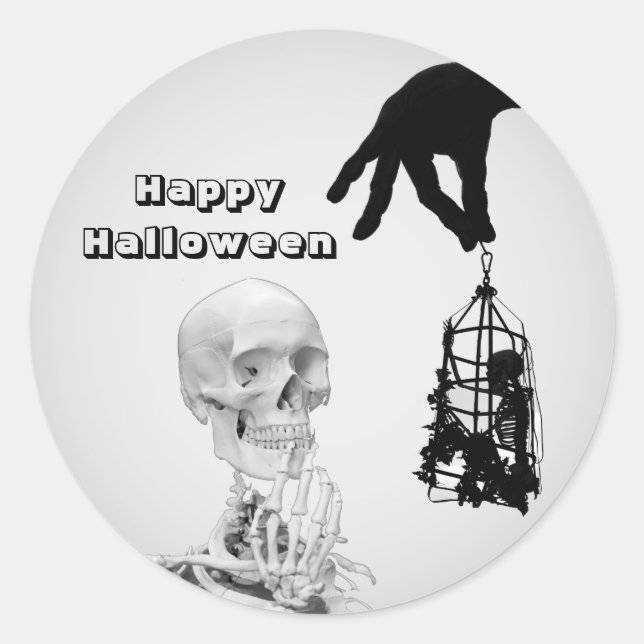 Hand Skeleton Halloween Classic Round Sticker (Front)