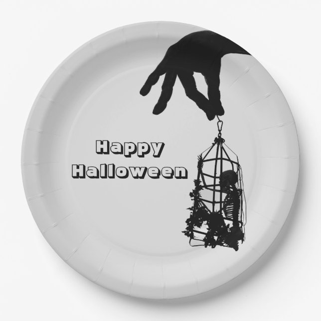 Hand Skeleton Halloween Paper Plates (Front)