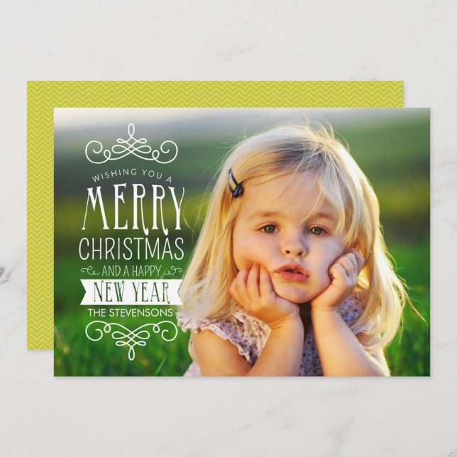 Hand Sketched Banner Holiday Photo Greeting Card (Front/Back)