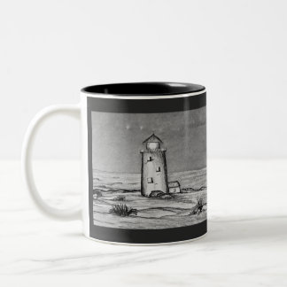 Hand sketched lighthouse with rocks peaceful scene Two-Tone coffee mug