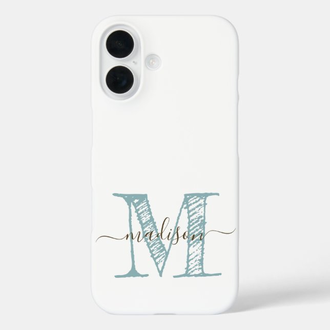 Hand Sketched Monogram Blue Green Case-Mate iPhone Case (Back)