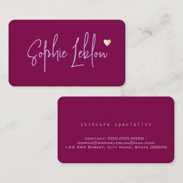 Hand Sketched Name with Heart wine colour Business Card (Front/Back)