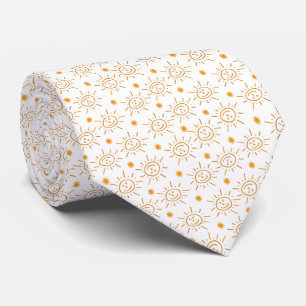 Hand Sketched Orange Sun Pattern On White Tie