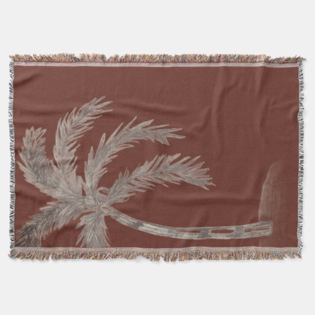 Hand sketched Palm tree with fronds blackand white Throw Blanket (Front)