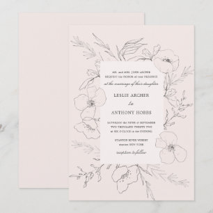 Hand Sketched Peony Blush Pink Wedding Invitation