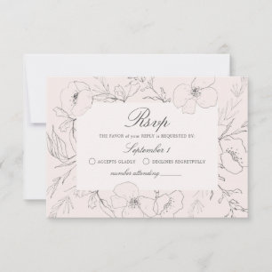 Hand Sketched Peony Blush Pink Wedding RSVP Card