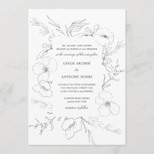 Hand Sketched Peony White Wedding Invitation