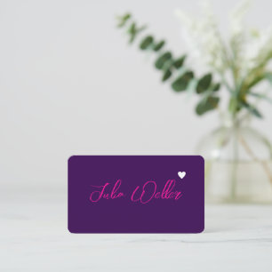 Hand Sketched Pink Name with Heart dark purple Business Card