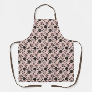 Hand Sketched Roses In Black On A Faded Pink Apron