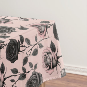 Hand Sketched Roses In Black On A Faded Pink Tablecloth