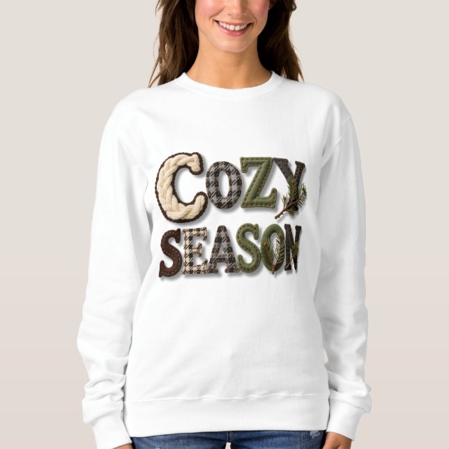 Hand Stitched Cozy Season Winter Text Sweater (Front)